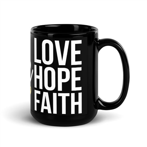Love Hope Faith Black Glossy Mug