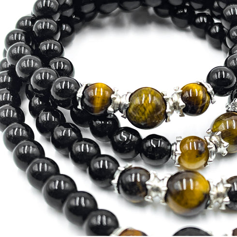 Wrap Black with Golden Tiger Eye Beads Bracelet