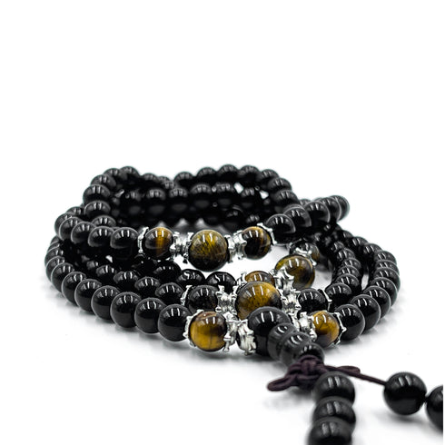 Wrap Black with Golden Tiger Eye Beads Bracelet