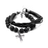 Lava Rock & Leather with Cross Double Layered Bracelet