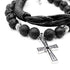 Lava Rock & Leather with Cross Double Layered Bracelet