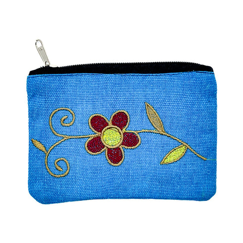Retro Blue Cotton Embroidered Flower Ash Pouch