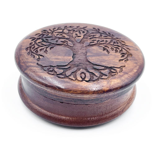 Engraved Tree of Life Wooden Herb Grinder
