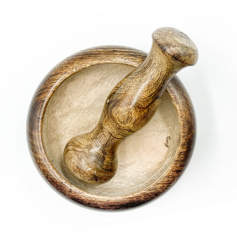 Wooden Mortal and Pestle Mixing and Grinding Tool