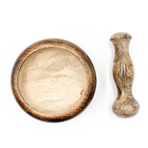 Wooden Mortal and Pestle Mixing and Grinding Tool