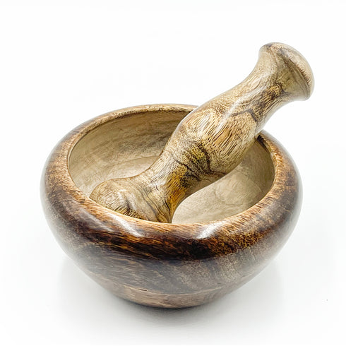 Wooden Mortal and Pestle Mixing and Grinding Tool
