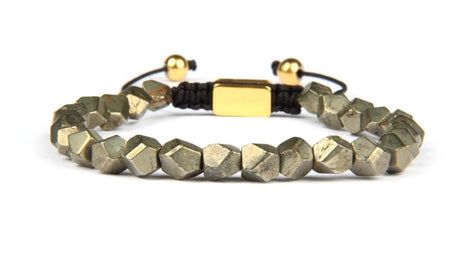 Golden Natural Pyrite Stone Macrame Bracelet